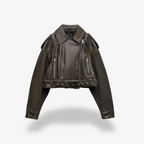 Faux Leather Cropped Biker Jacket Women's Zip Front Belted Moto Coat – Casual, Office, Holiday, Gift