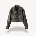 Faux Leather Cropped Biker Jacket Women's Zip Front Belted Moto Coat – Casual, Office, Holiday, Gift