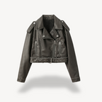 Faux Leather Cropped Biker Jacket Women's Zip Front Belted Moto Coat – Casual, Office, Holiday, Gift