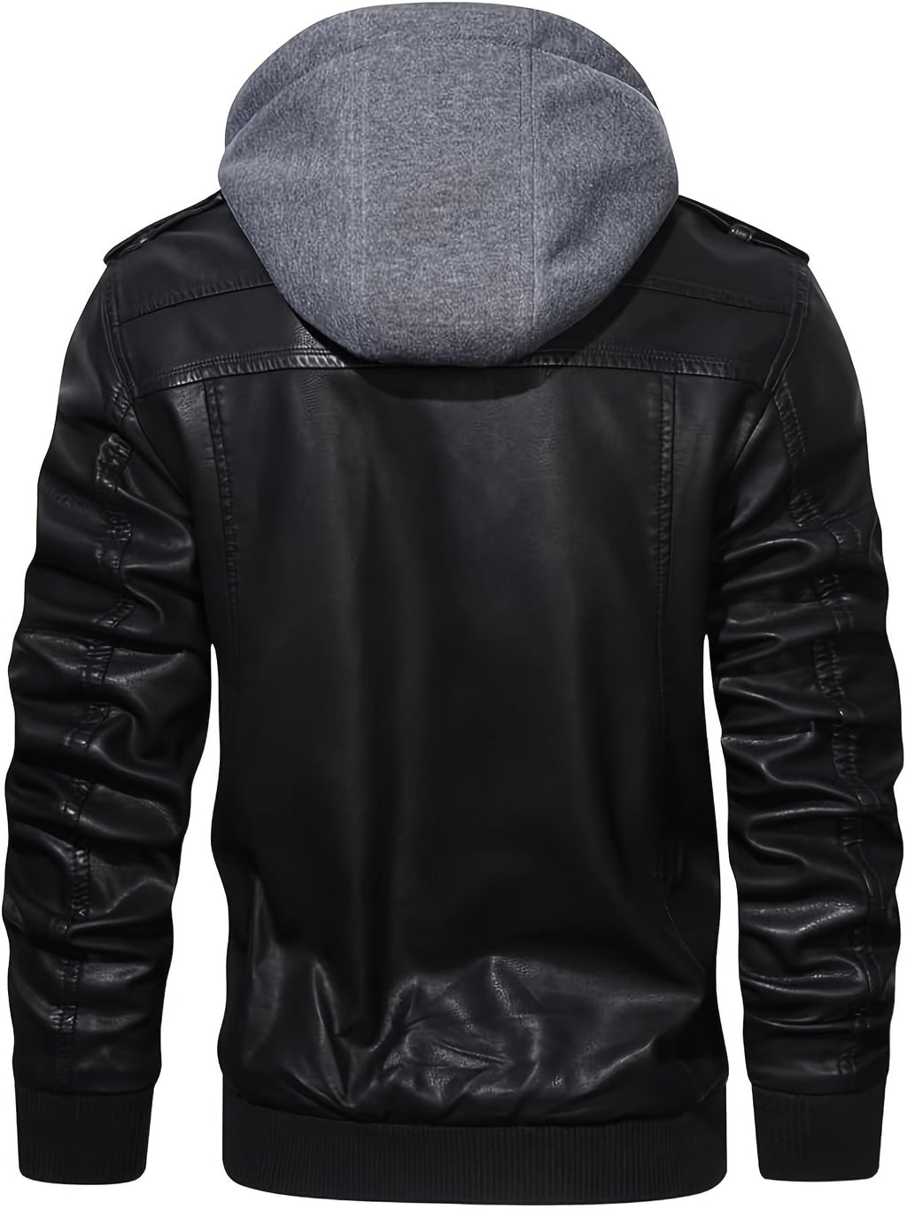 Faux Leather Moto Jacket Men's Black with Removable Hood – Casual, Gift · Faylori