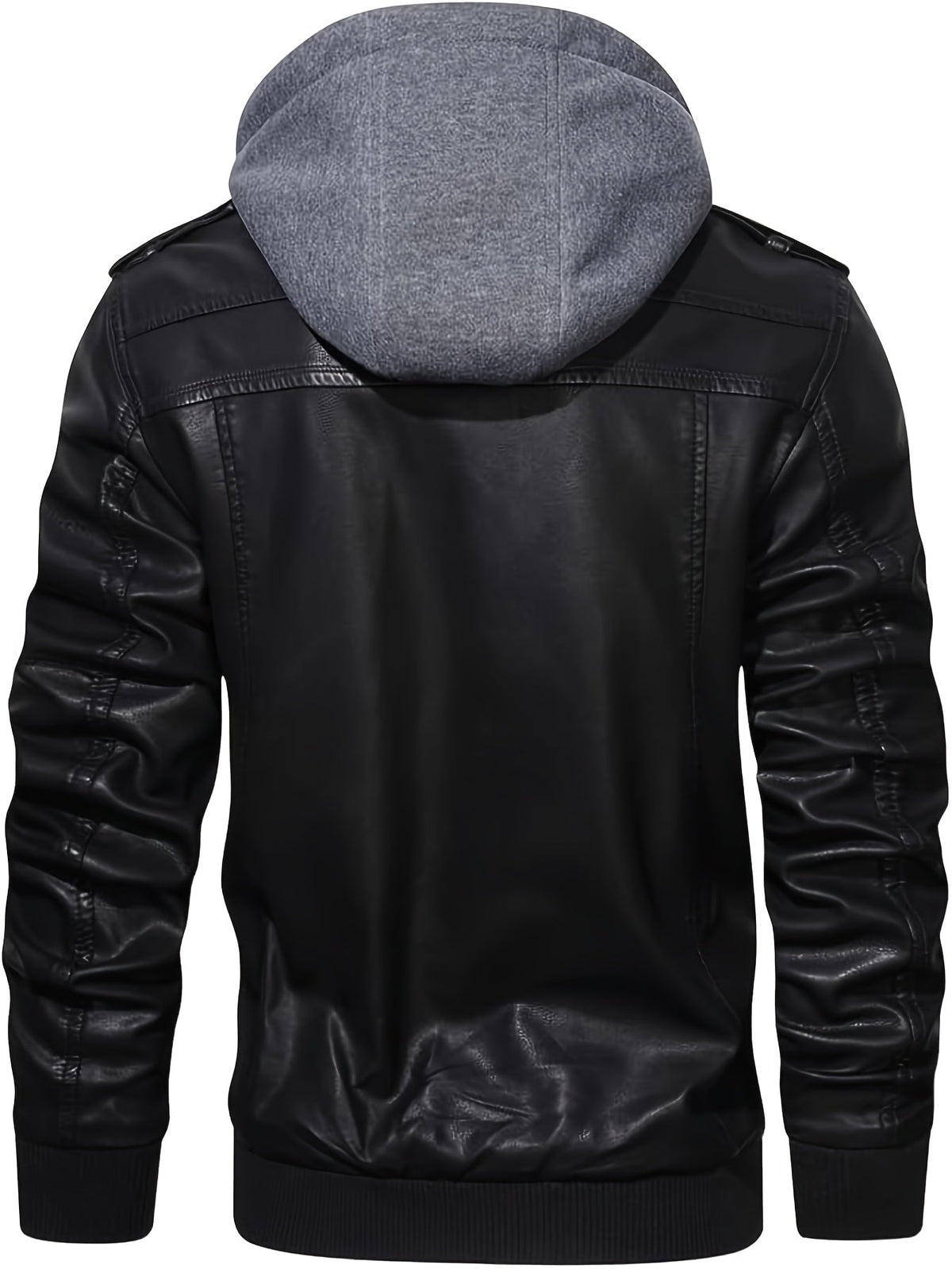 Faux Leather Moto Jacket Men's Black with Removable Hood – Casual, Gift · Faylori