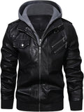 Faux Leather Moto Jacket Men's Black with Removable Hood – Casual, Gift · Faylori