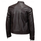 Faux Leather Moto Jacket Men's Brown Stand Collar Zip-Up – Casual, Gift · Faylori
