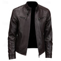 Faux Leather Moto Jacket Men's Brown Stand Collar Zip-Up – Casual, Gift · Faylori