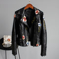 Faux Leather Moto Jacket Women's Floral Embroidered Studded Zip Biker – Casual, Office, Holiday, Gift