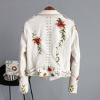 Faux Leather Moto Jacket Women's Floral Embroidered Studded Zip Biker – Casual, Office, Holiday, Gift