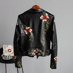 Faux Leather Moto Jacket Women's Floral Embroidered Studded Zip Biker – Casual, Office, Holiday, Gift