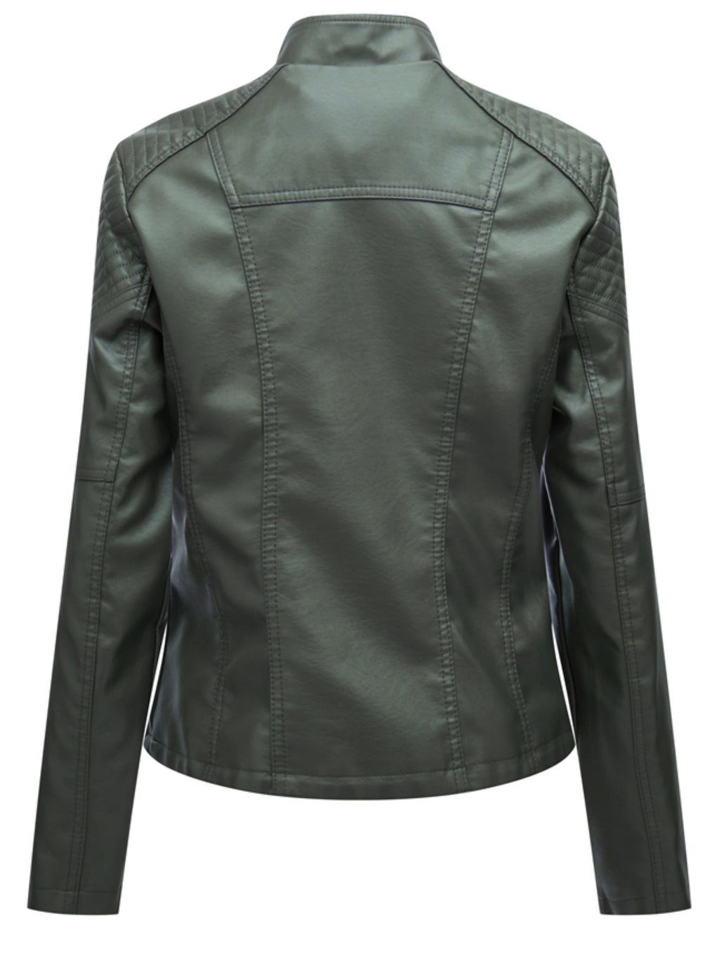 Faux Leather Moto Jacket Women's Green Zip-Up Biker Coat – Casual, Office · Faylori
