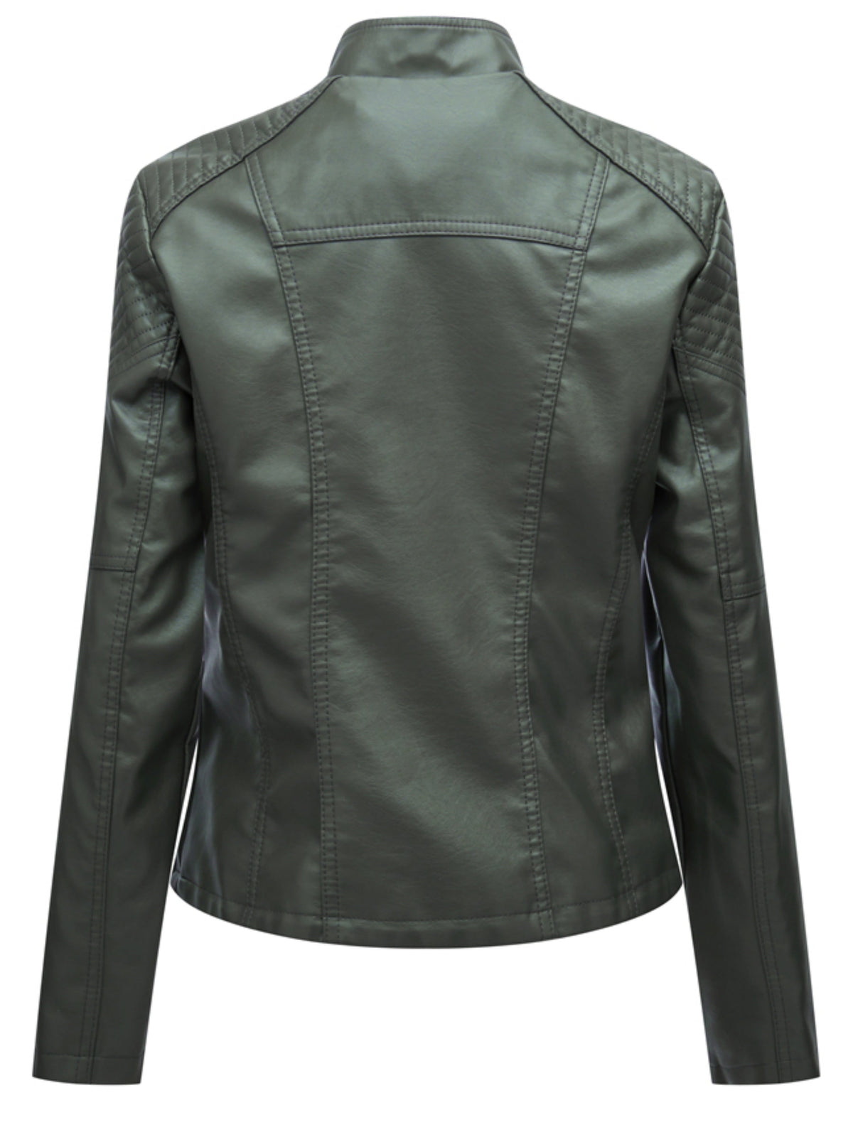Faux Leather Moto Jacket Women's Green Zip-Up Biker Coat – Casual, Office · Faylori