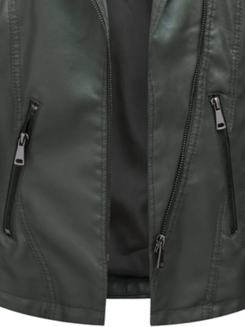 Faux Leather Moto Jacket Women's Green Zip-Up Biker Coat – Casual, Office · Faylori