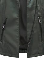 Faux Leather Moto Jacket Women's Green Zip-Up Biker Coat – Casual, Office · Faylori