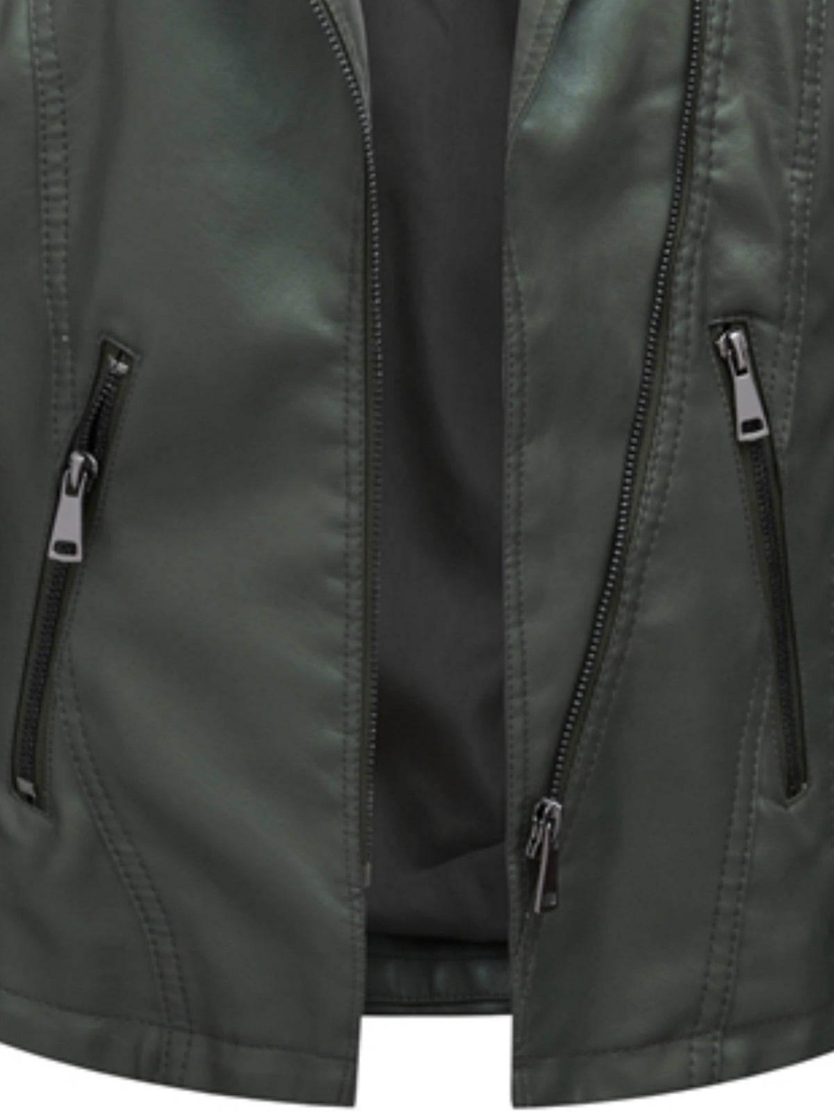 Faux Leather Moto Jacket Women's Green Zip-Up Biker Coat – Casual, Office · Faylori