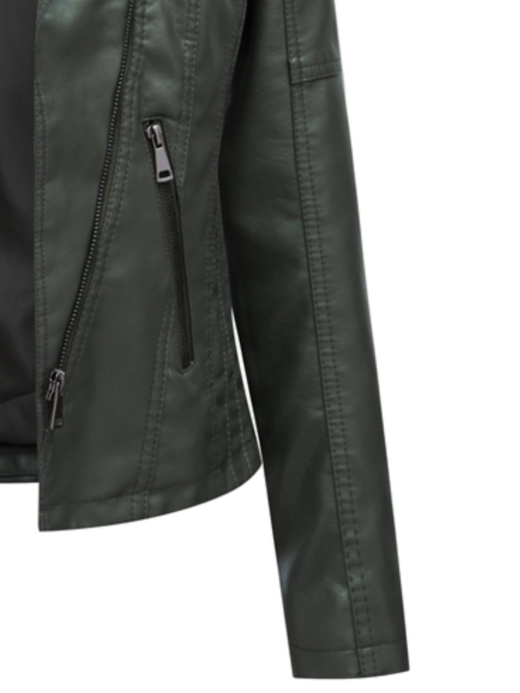 Faux Leather Moto Jacket Women's Green Zip-Up Biker Coat – Casual, Office · Faylori