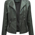 Faux Leather Moto Jacket Women's Green Zip-Up Biker Coat – Casual, Office · Faylori