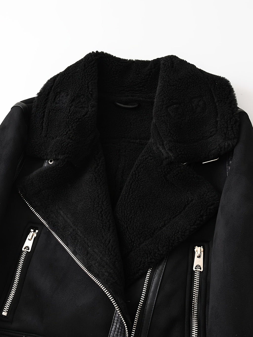 Faux Suede Aviator Jacket Women's Belted Sherpa Collar Moto Coat – Casual, Winter Gift