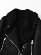 Faux Suede Aviator Jacket Women's Belted Sherpa Collar Moto Coat – Casual, Winter Gift