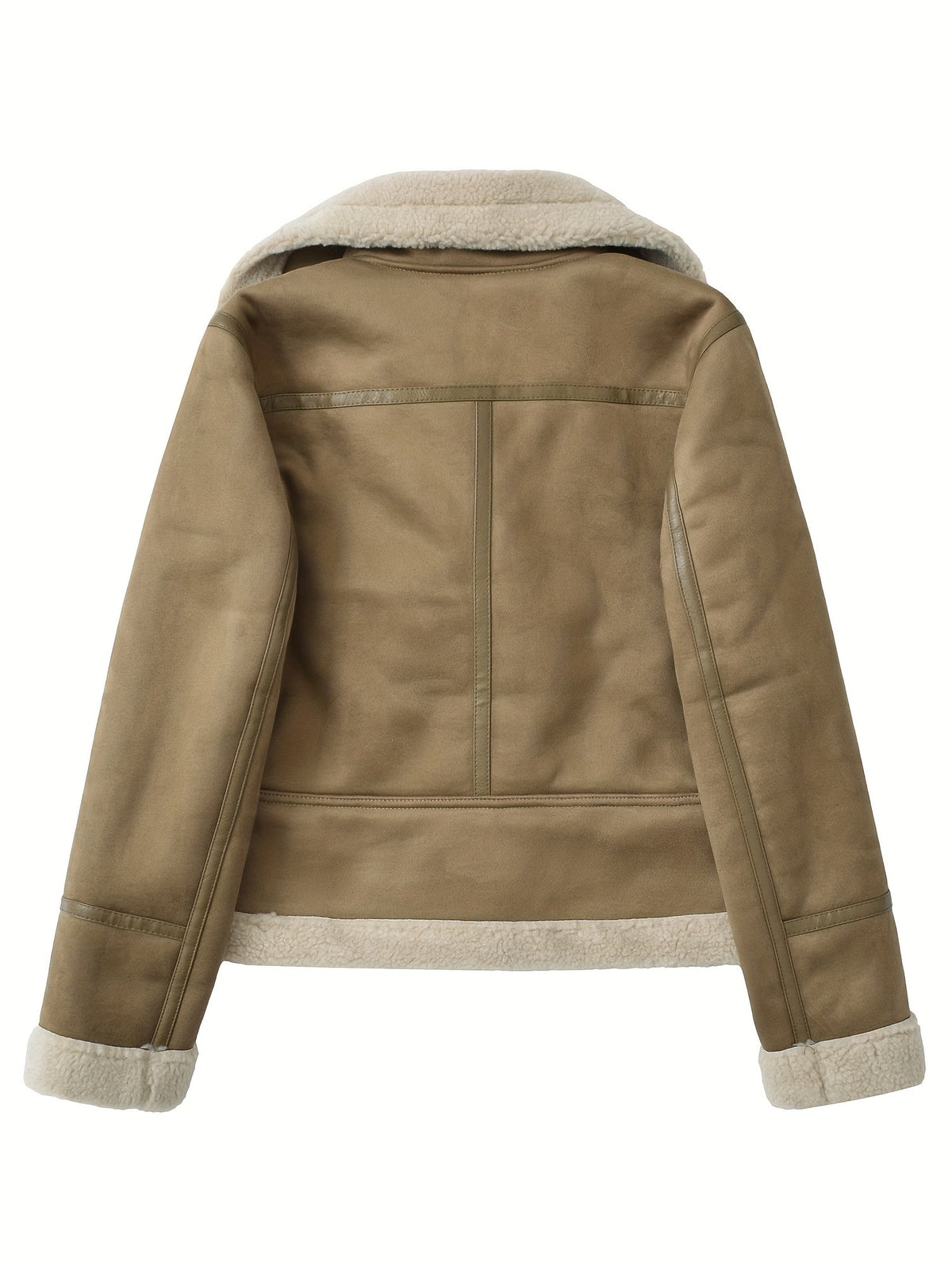 Faux Suede Aviator Jacket Women's Belted Sherpa Collar Moto Coat – Casual, Winter Gift