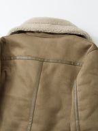 Faux Suede Aviator Jacket Women's Belted Sherpa Collar Moto Coat – Casual, Winter Gift