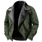 Faux Suede Sherpa Fleece Winter Jacket Men's Brown Lapel Zip-Up – Casual, Warm Outerwear