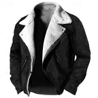 Faux Suede Sherpa Fleece Winter Jacket Men's Brown Lapel Zip-Up – Casual, Warm Outerwear