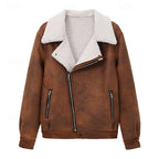 Faux Suede Sherpa Fleece Winter Jacket Men's Brown Lapel Zip-Up – Casual, Warm Outerwear