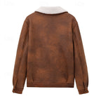 Faux Suede Sherpa Fleece Winter Jacket Men's Brown Lapel Zip-Up – Casual, Warm Outerwear