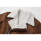Faux Suede Sherpa Fleece Winter Jacket Men's Brown Lapel Zip-Up – Casual, Warm Outerwear