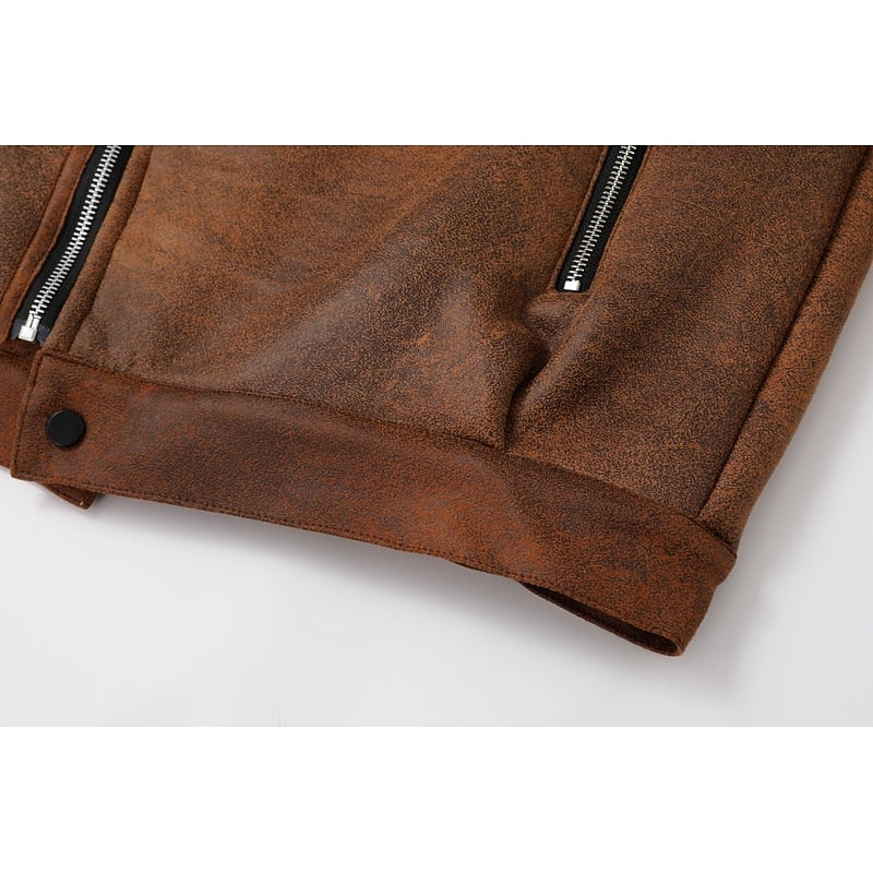 Faux Suede Sherpa Fleece Winter Jacket Men's Brown Lapel Zip-Up – Casual, Warm Outerwear