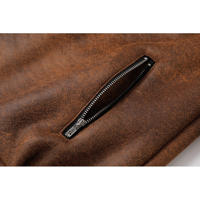 Faux Suede Sherpa Fleece Winter Jacket Men's Brown Lapel Zip-Up – Casual, Warm Outerwear