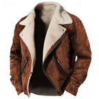 Faux Suede Sherpa Fleece Winter Jacket Men's Brown Lapel Zip-Up – Casual, Warm Outerwear
