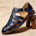 Fisherman Sandals Navy Leather Closed-Toe Men's Buckle Strap – Casual, Summer · Faylori