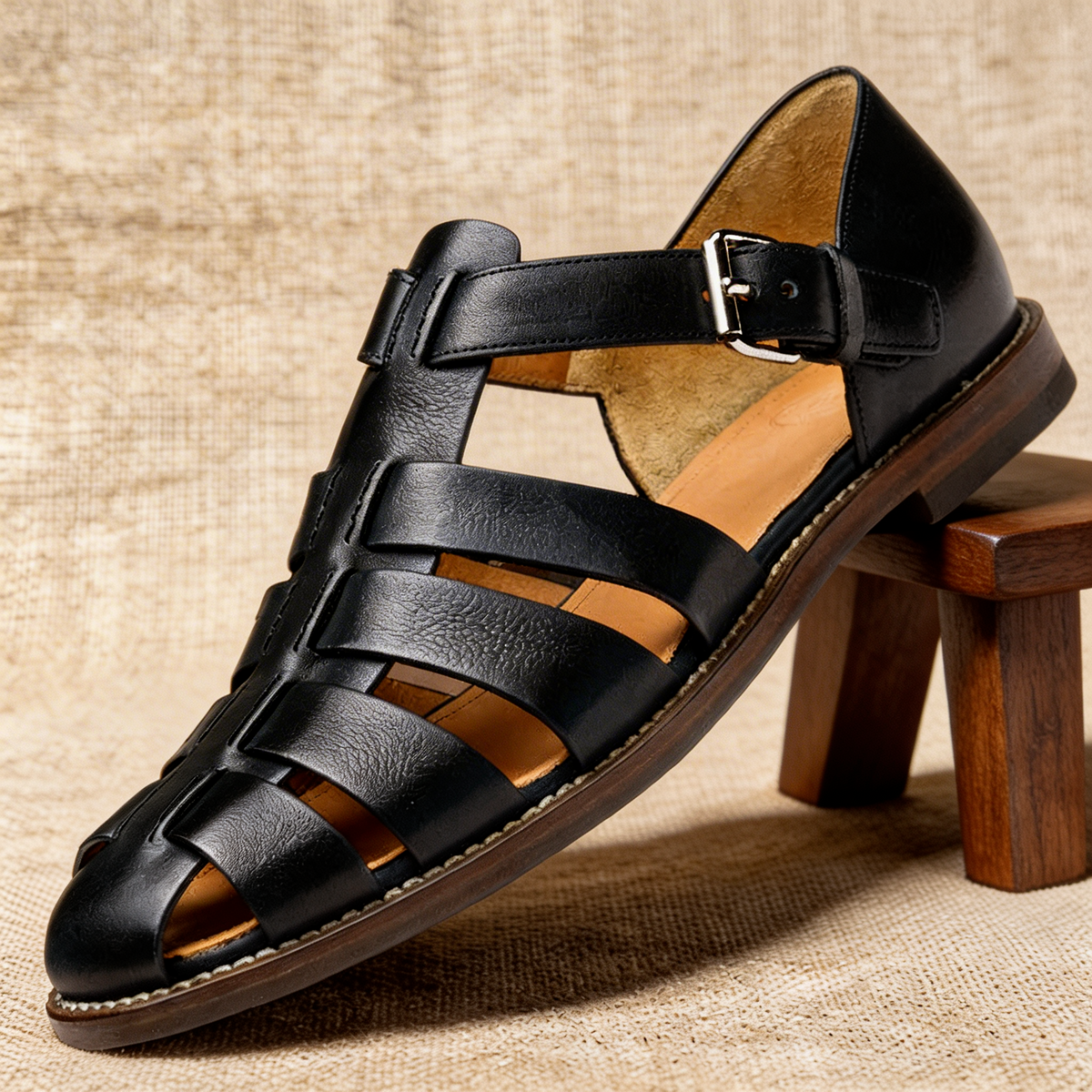 Fisherman Sandals Navy Leather Closed-Toe Men's Buckle Strap – Casual, Summer · Faylori