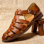 Fisherman Sandals Navy Leather Closed-Toe Men's Buckle Strap – Casual, Summer · Faylori