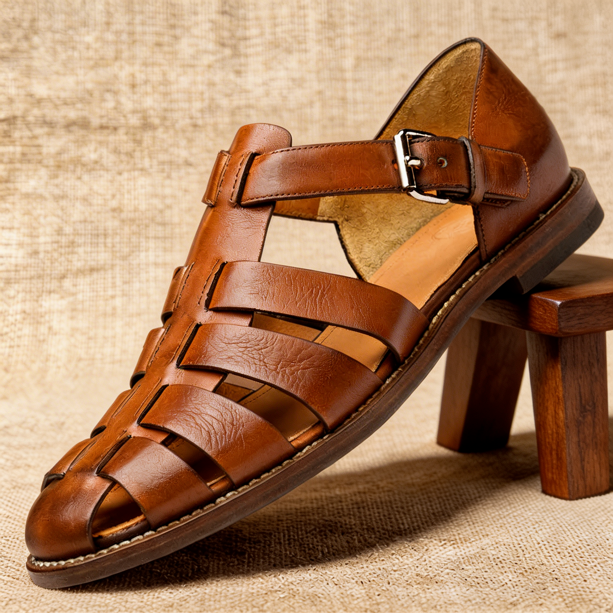 Fisherman Sandals Navy Leather Closed-Toe Men's Buckle Strap – Casual, Summer · Faylori