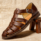 Fisherman Sandals Navy Leather Closed-Toe Men's Buckle Strap – Casual, Summer · Faylori
