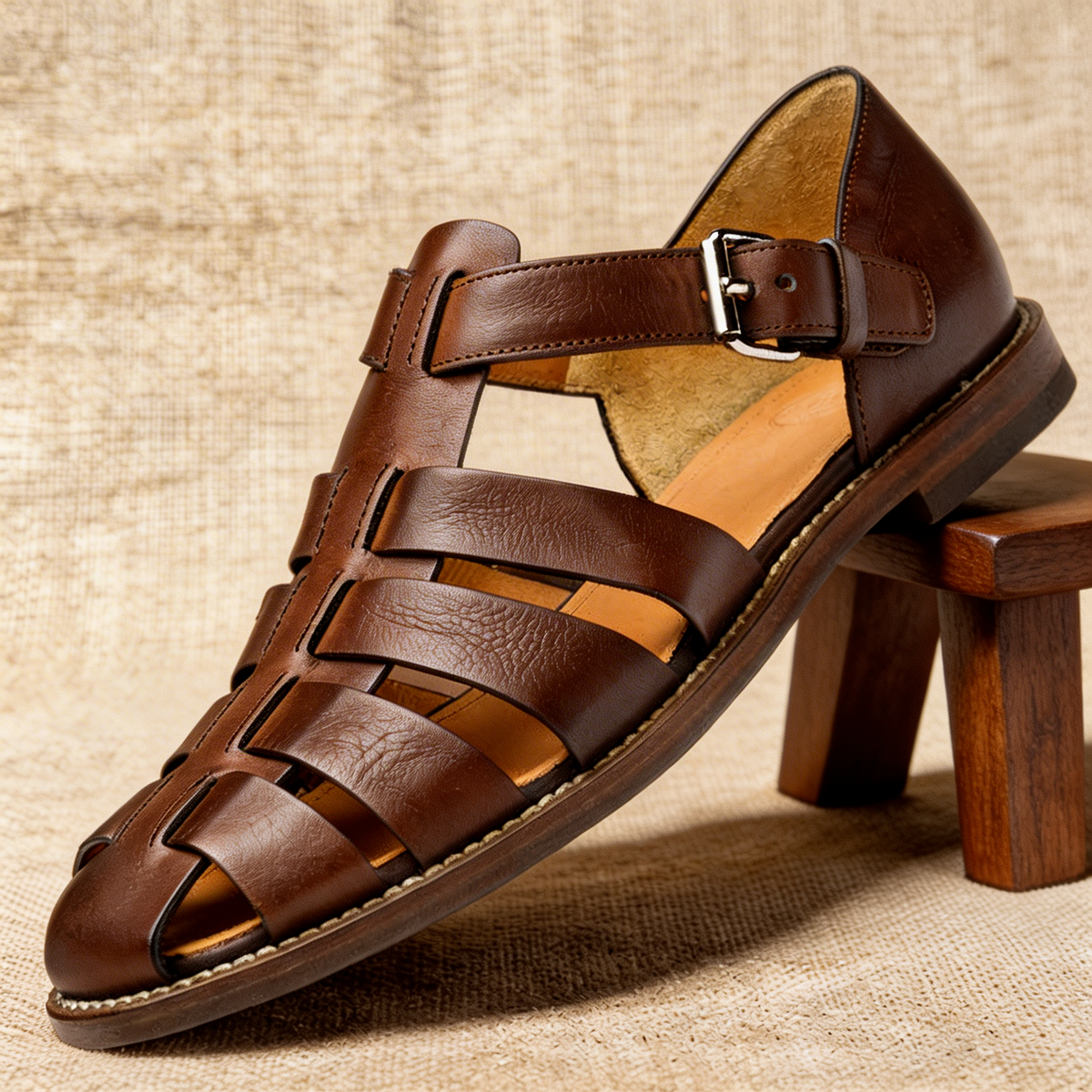 Fisherman Sandals Navy Leather Closed-Toe Men's Buckle Strap – Casual, Summer · Faylori