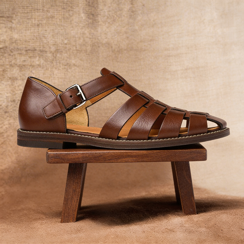 Fisherman Sandals Navy Leather Closed-Toe Men's Buckle Strap – Casual, Summer · Faylori