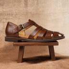 Fisherman Sandals Navy Leather Closed-Toe Men's Buckle Strap – Casual, Summer · Faylori