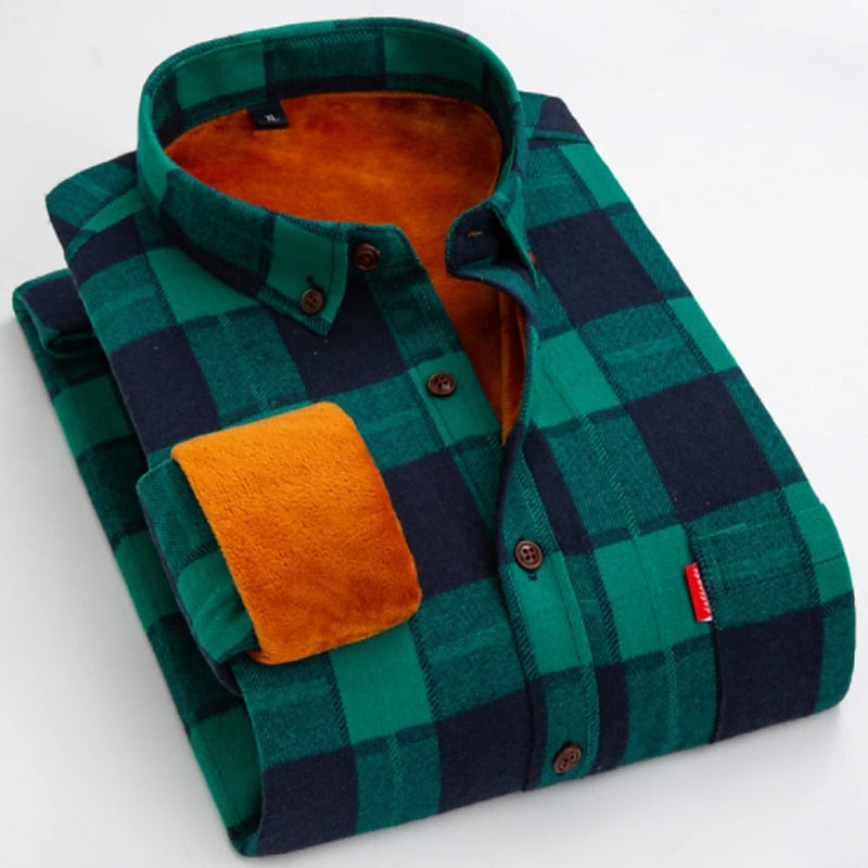 Flannel Overshirt Men's Green Plaid Long Sleeve Shirt Jacket – Casual, Gift · Faylori