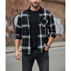 Flannel Plaid Shirt Men's Long Sleeve Button-Up Checked Overshirt with Chest Pocket – Casual, Office