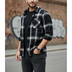 Flannel Plaid Shirt Men's Long Sleeve Button-Up Checked Overshirt with Chest Pocket – Casual, Office