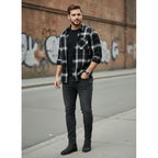 Flannel Plaid Shirt Men's Long Sleeve Button-Up Checked Overshirt with Chest Pocket – Casual, Office