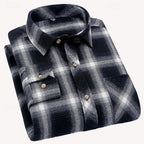 Flannel Plaid Shirt Men's Long Sleeve Button-Up Checked Overshirt with Chest Pocket – Casual, Office