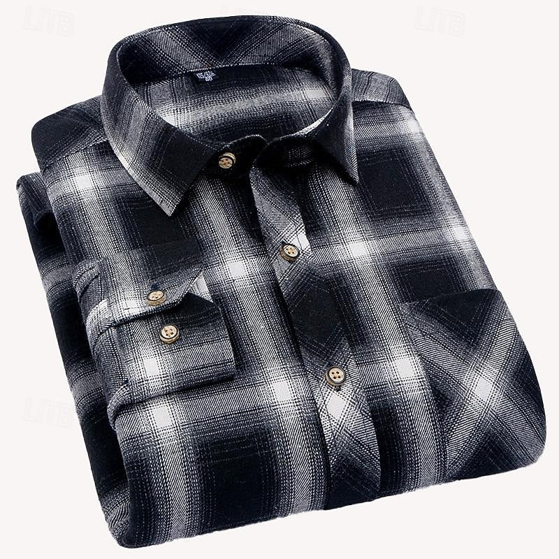 Flannel Plaid Shirt Men's Long Sleeve Button-Up Checked Overshirt with Chest Pocket – Casual, Office