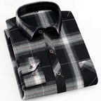 Flannel Plaid Shirt Men's Long Sleeve Button-Up Checked Overshirt with Chest Pocket – Casual, Office