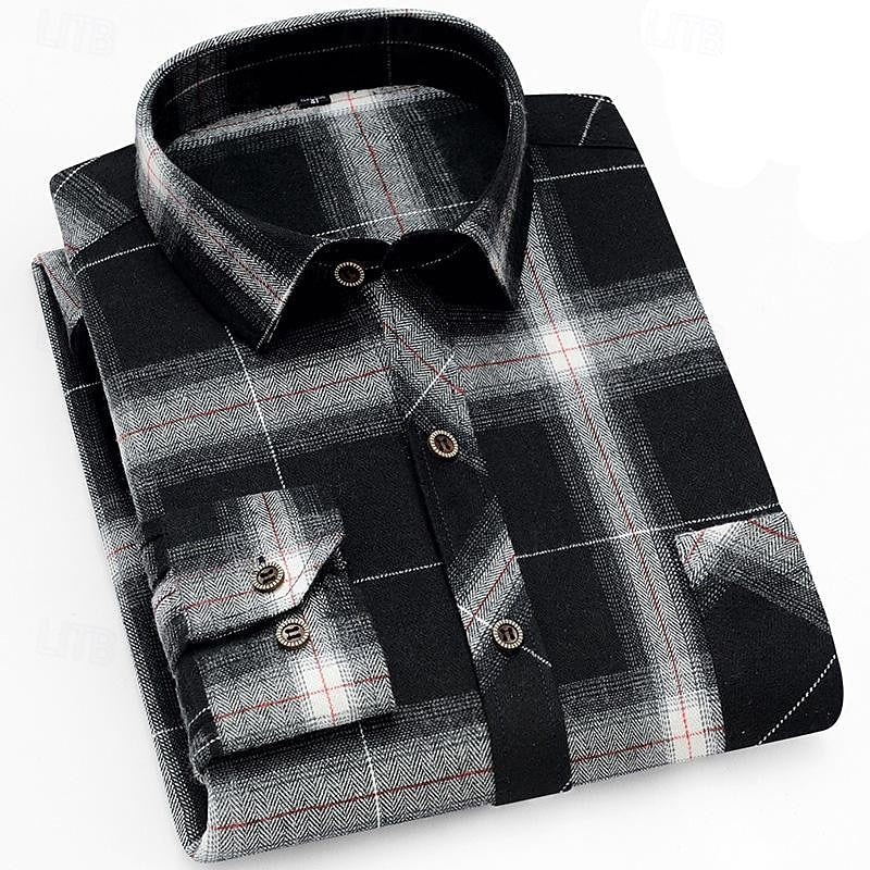 Flannel Plaid Shirt Men's Long Sleeve Button-Up Checked Overshirt with Chest Pocket – Casual, Office