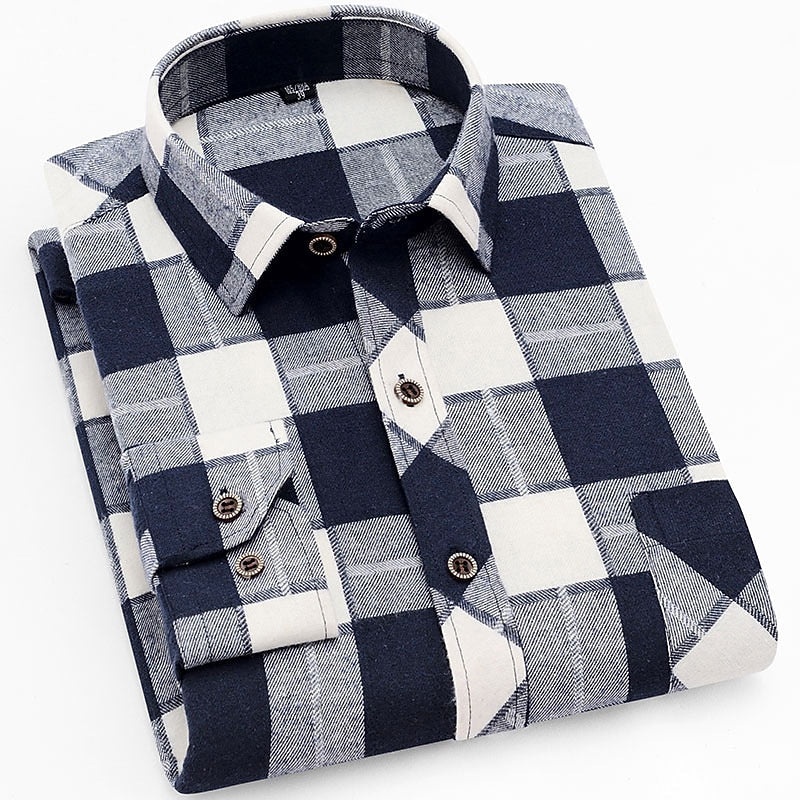Flannel Plaid Shirt Men's Red Black Check Long Sleeve Button-Up – Casual, Office