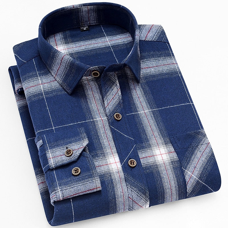 Flannel Plaid Shirt Men's Red Black Check Long Sleeve Button-Up – Casual, Office