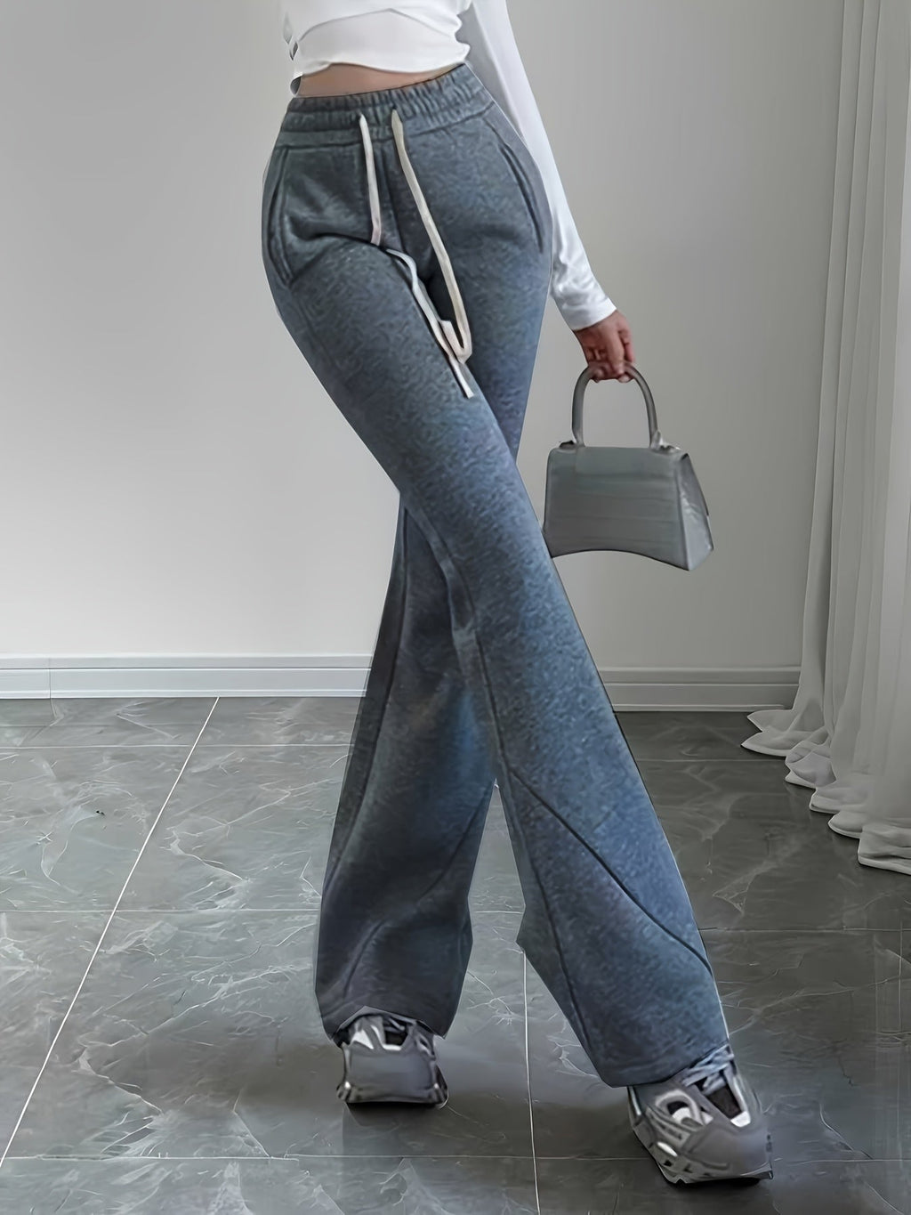 Flared Lounge Pants High-Waist Drawstring Women's – Casual, Everyday Comfort · Faylori