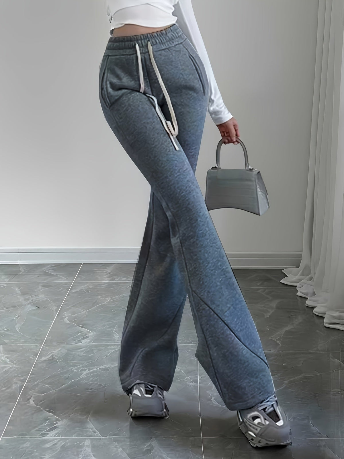 Flared Lounge Pants High-Waist Drawstring Women's – Casual, Everyday Comfort · Faylori